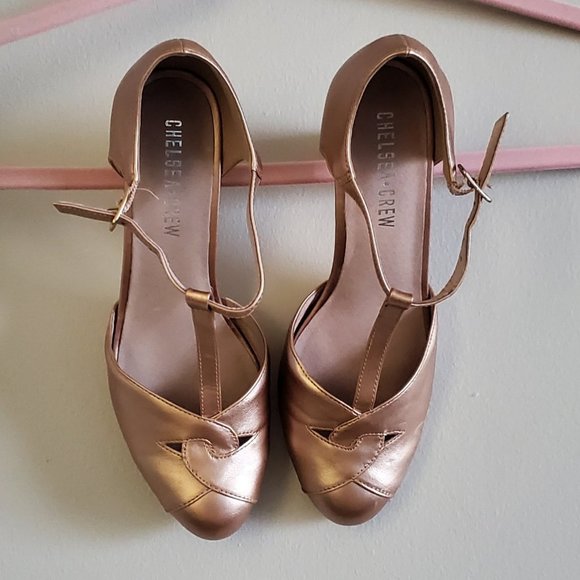 chelsea crew Shoes - Rose Gold T-Strap Heels